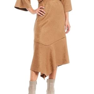 Stretch Faux Suede Asymmetric Pull-On Skirt